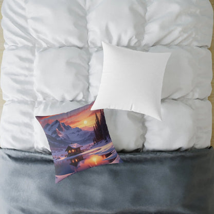 Serene Cabin on Snowy Lake Decorative Winter Pillow - Home Decor