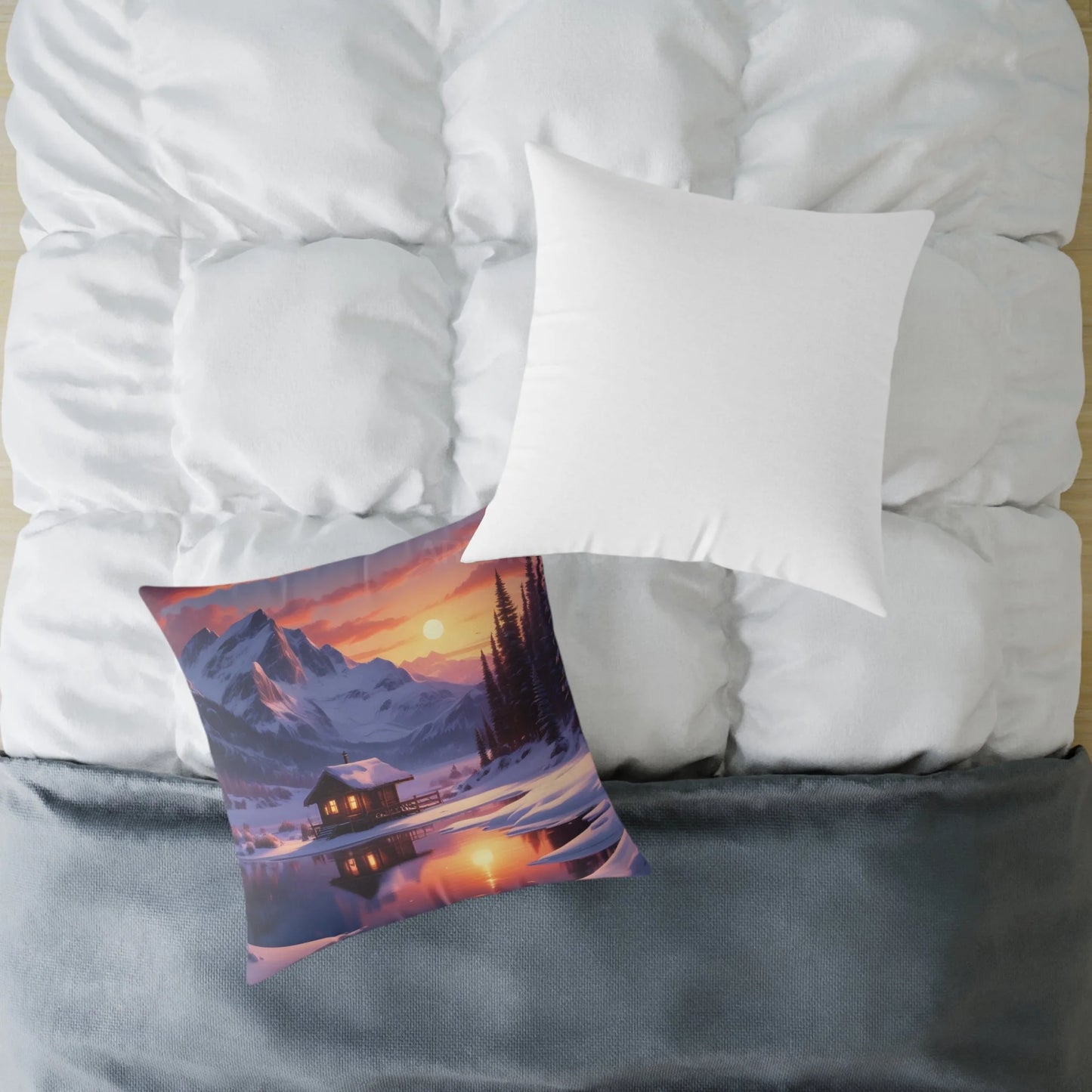 Serene Cabin on Snowy Lake Decorative Winter Pillow - Home Decor