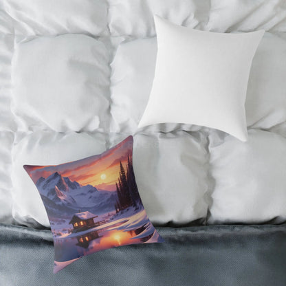 Serene Cabin on Snowy Lake Decorative Winter Pillow - Home Decor