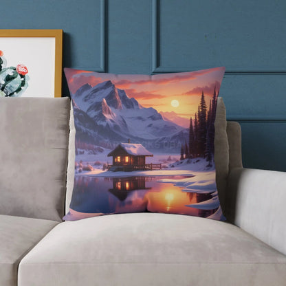 Serene Cabin on Snowy Lake Decorative Winter Pillow - Home Decor
