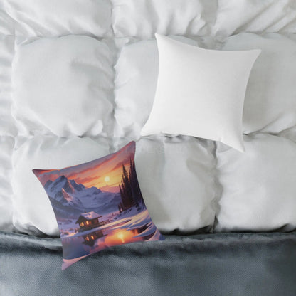 Serene Cabin on Snowy Lake Decorative Winter Pillow - Home Decor