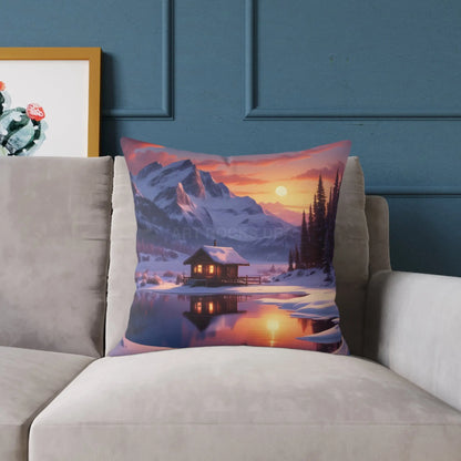 Serene Cabin on Snowy Lake Decorative Winter Pillow - Home Decor