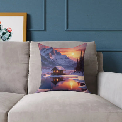 Serene Cabin on Snowy Lake Decorative Winter Pillow - Home Decor
