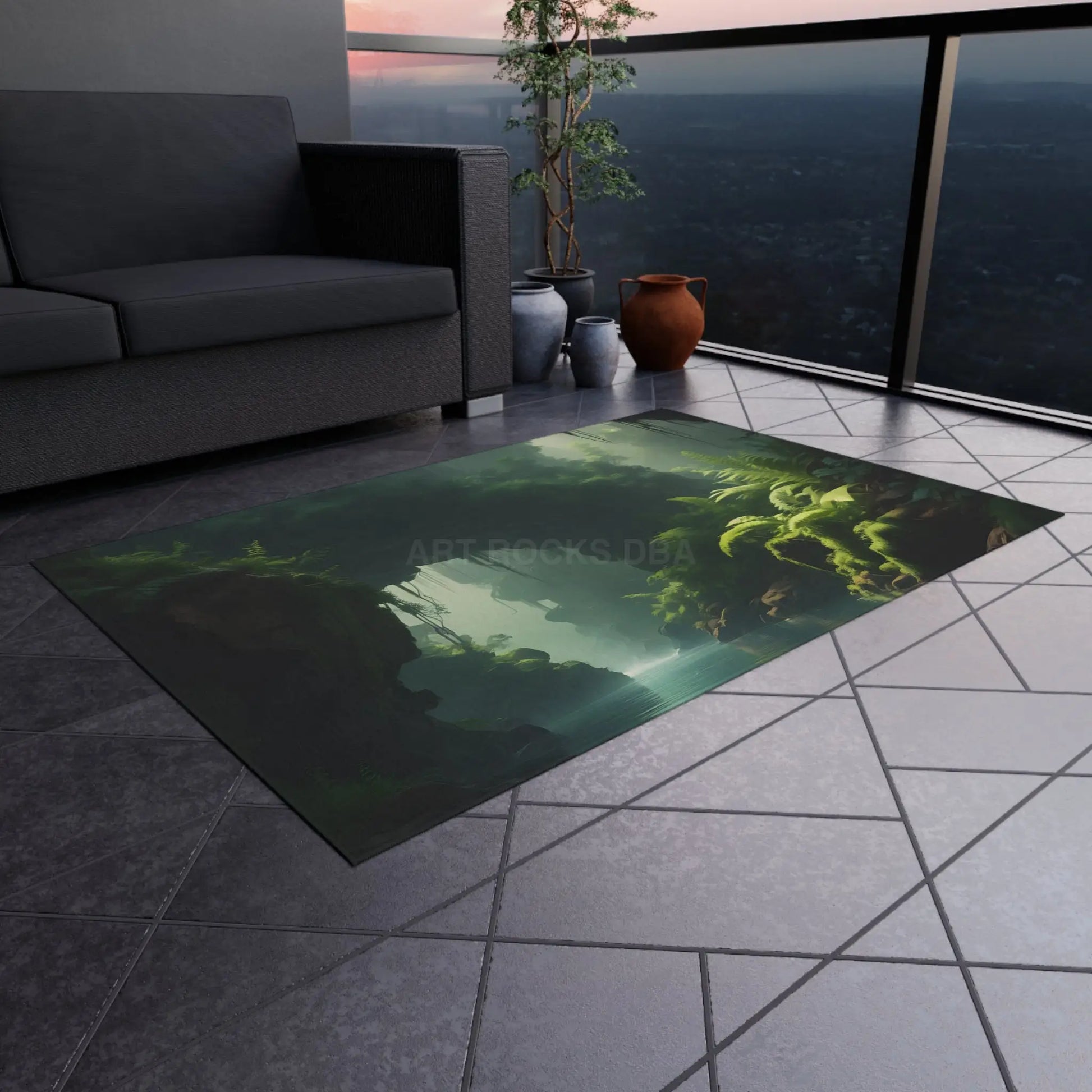 Serene Fern Jungle Outdoor Rug Nature-Inspired Patio Decor Boho Outdoor Mat Perfect for Picnics Garden Parties