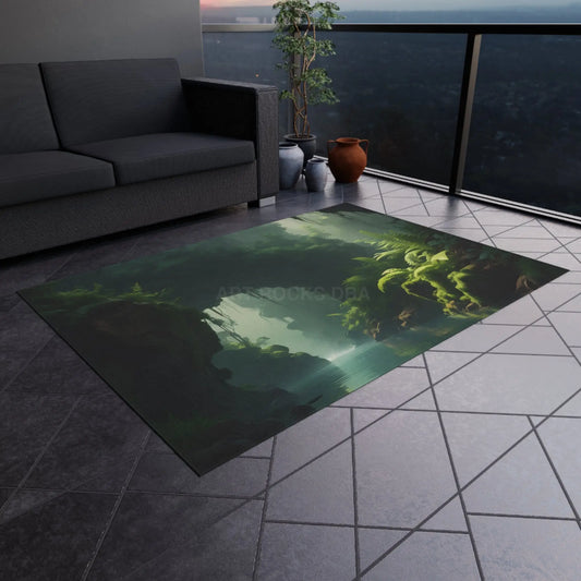 Serene Fern Jungle Outdoor Rug Nature-Inspired Patio Decor Boho Outdoor Mat Perfect for Picnics Garden Parties