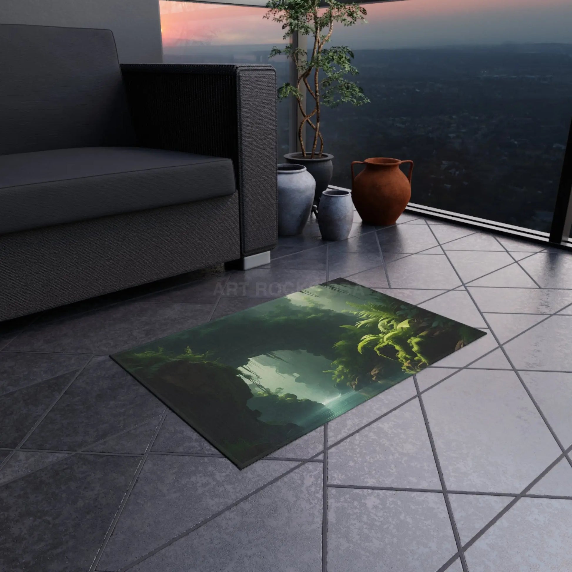 Serene Fern Jungle Outdoor Rug Nature-Inspired Patio Decor Boho Outdoor Mat Perfect for Picnics Garden Parties