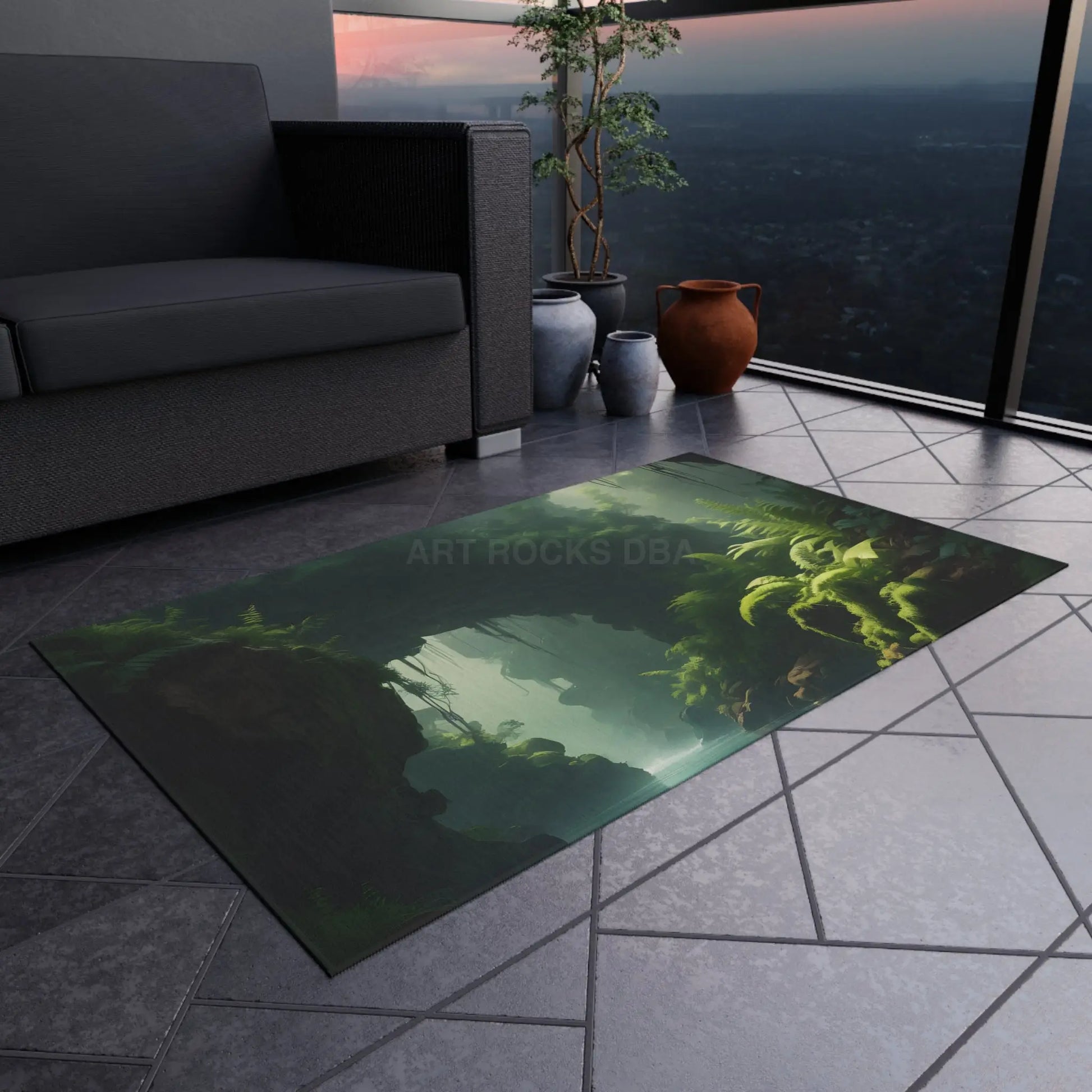 Serene Fern Jungle Outdoor Rug Nature-Inspired Patio Decor Boho Outdoor Mat Perfect for Picnics Garden Parties