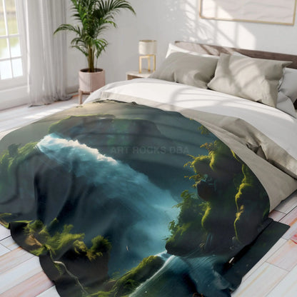 Serene Fern Waterfall Arctic Fleece Blanket - Home Decor