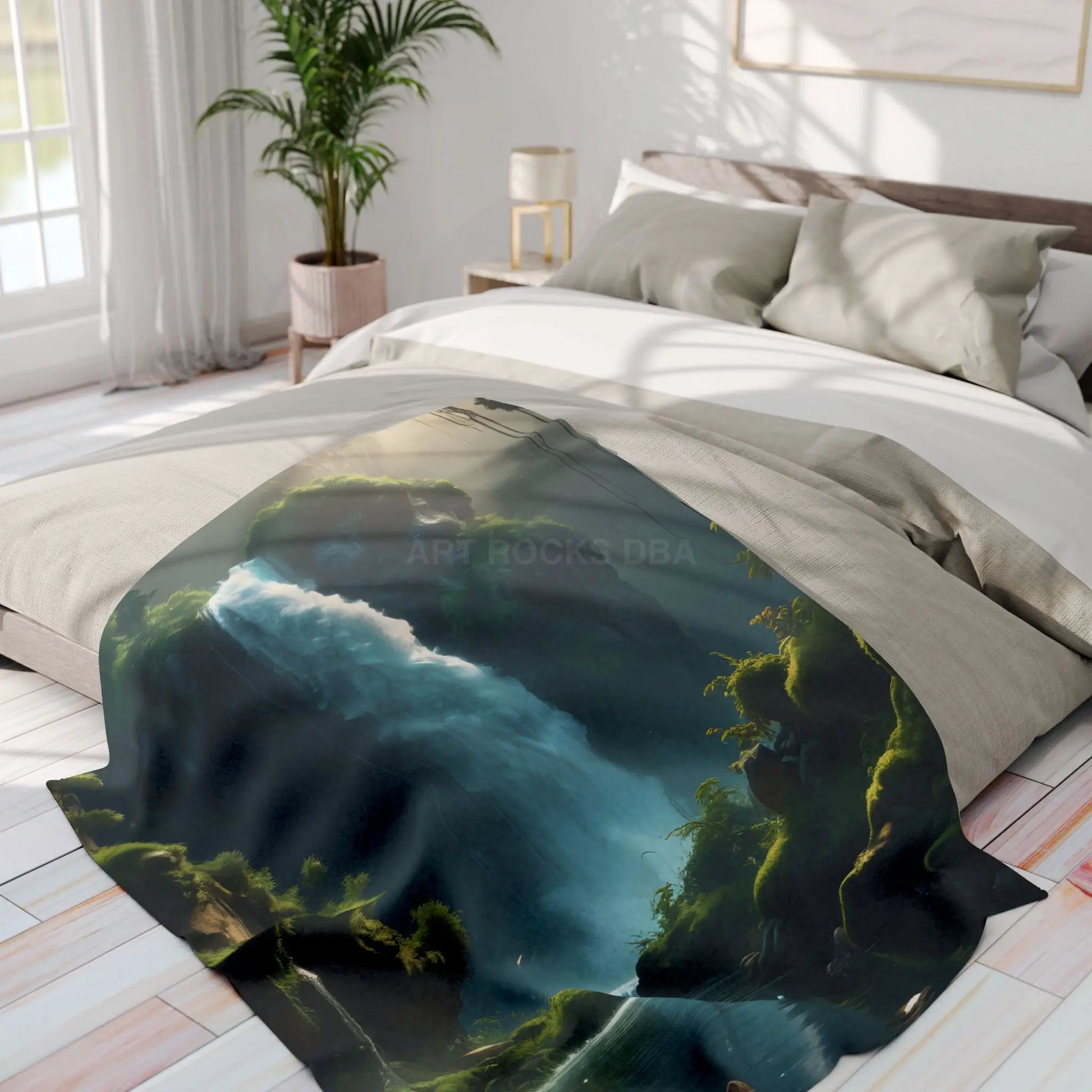 Serene Fern Waterfall Arctic Fleece Blanket - Home Decor