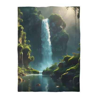 Serene Fern Waterfall Microfiber Duvet Cover - Dreamy Nature Bedding - Twin XL / Cream - Home Decor