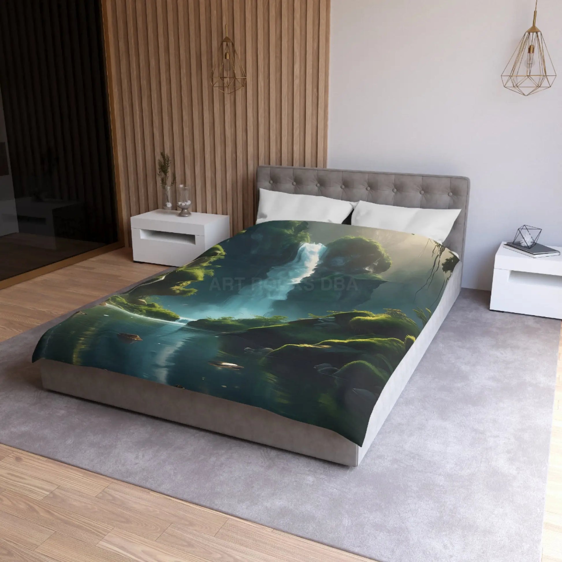 Serene Fern Waterfall Microfiber Duvet Cover - Dreamy Nature Bedding - Home Decor