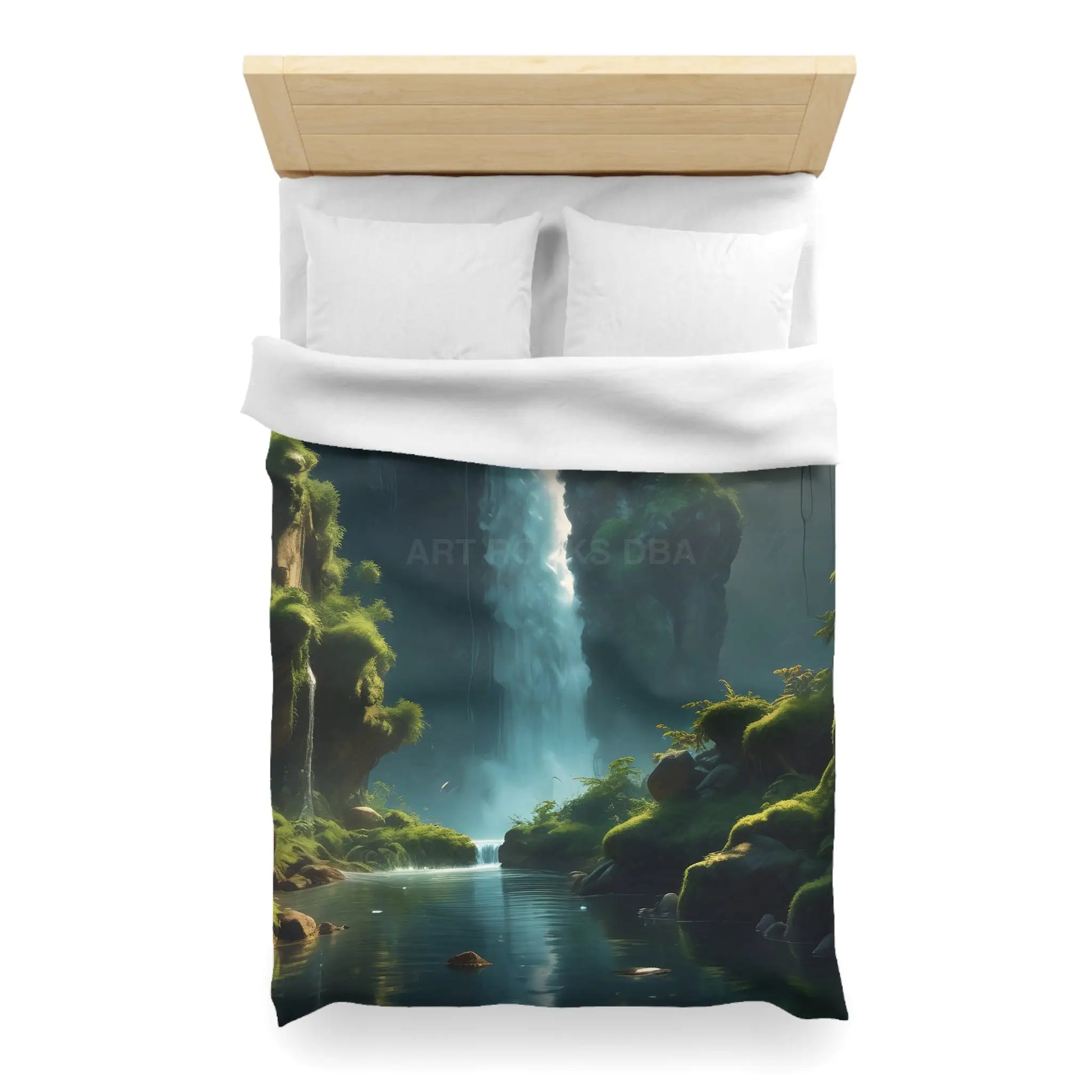 Serene Fern Waterfall Microfiber Duvet Cover - Dreamy Nature Bedding - Home Decor