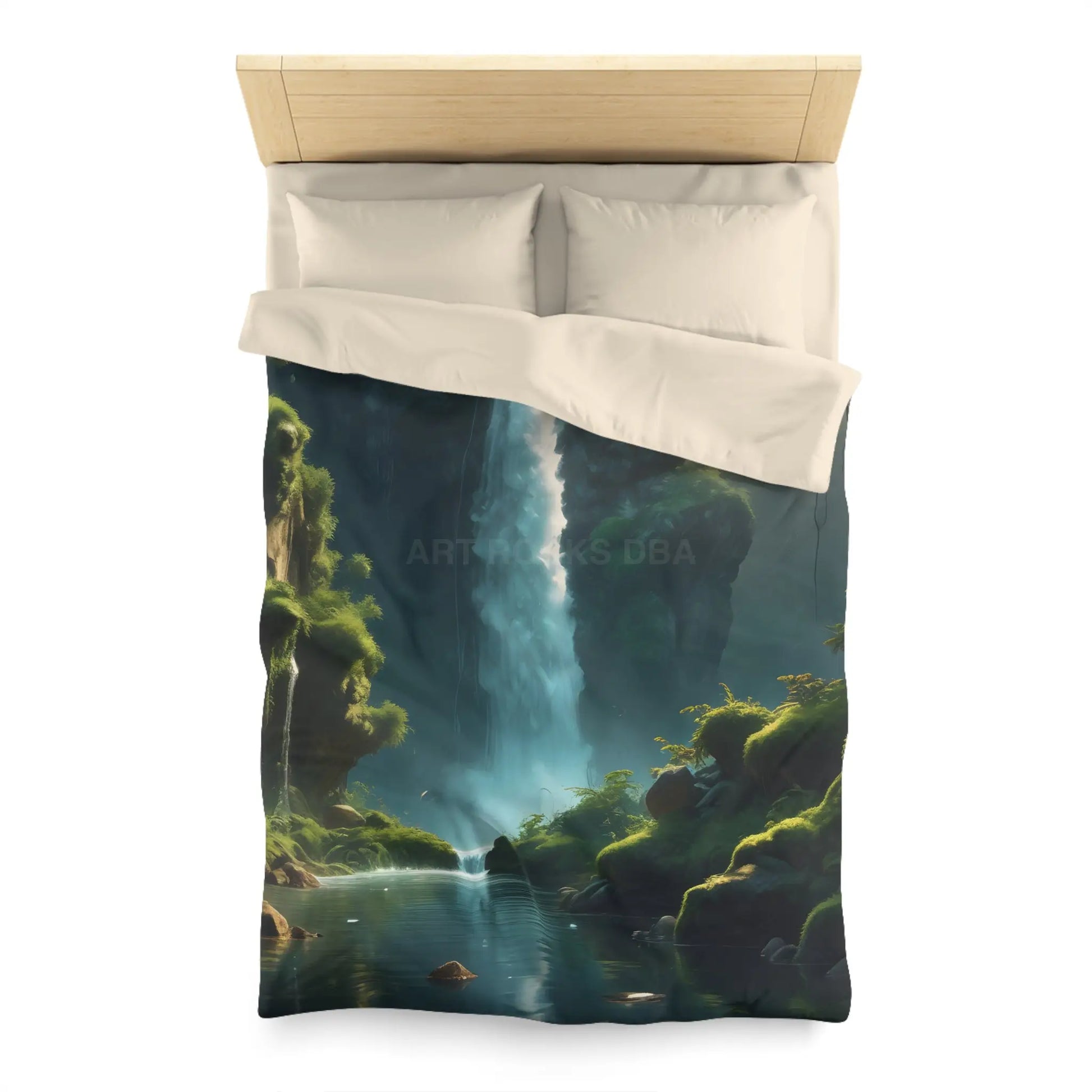 Serene Fern Waterfall Microfiber Duvet Cover - Dreamy Nature Bedding - Twin / Cream - Home Decor