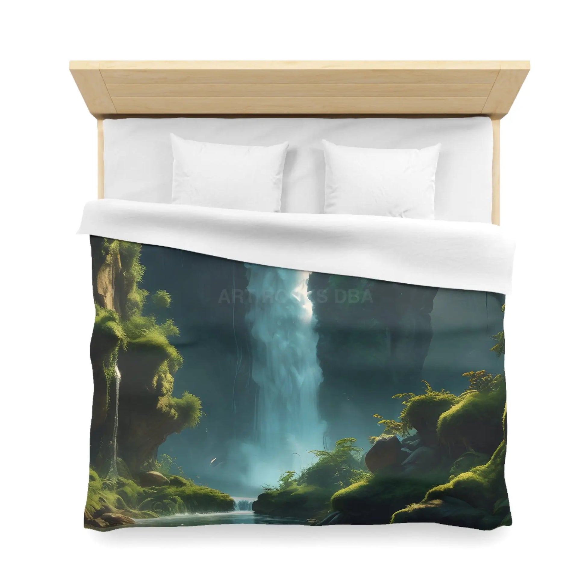 Serene Fern Waterfall Microfiber Duvet Cover - Dreamy Nature Bedding - Home Decor