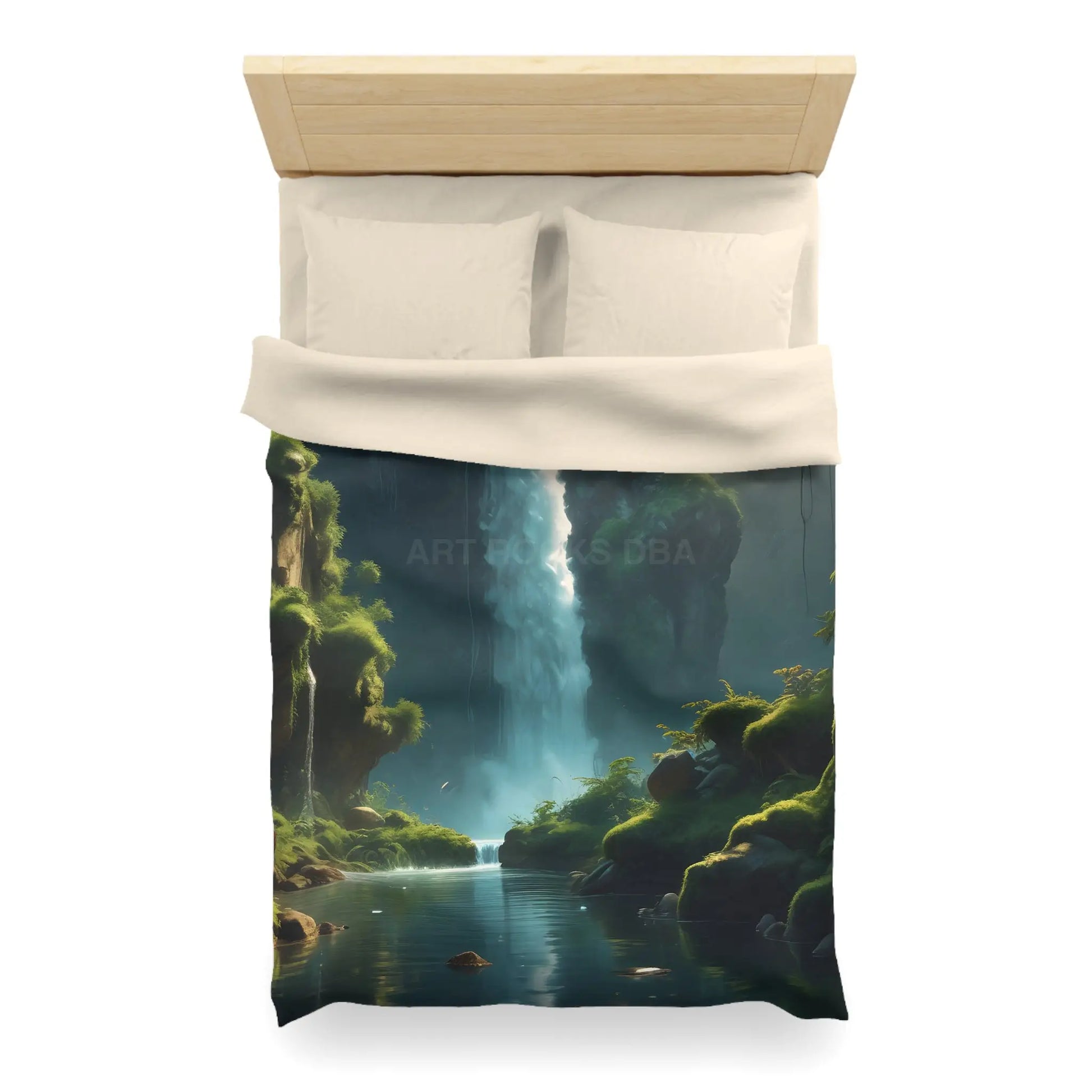 Serene Fern Waterfall Microfiber Duvet Cover - Dreamy Nature Bedding - Home Decor