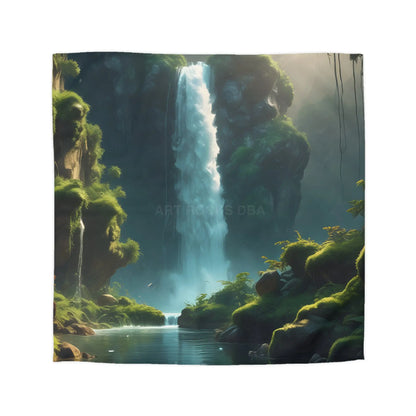 Serene Fern Waterfall Microfiber Duvet Cover - Dreamy Nature Bedding - Queen / White - Home Decor