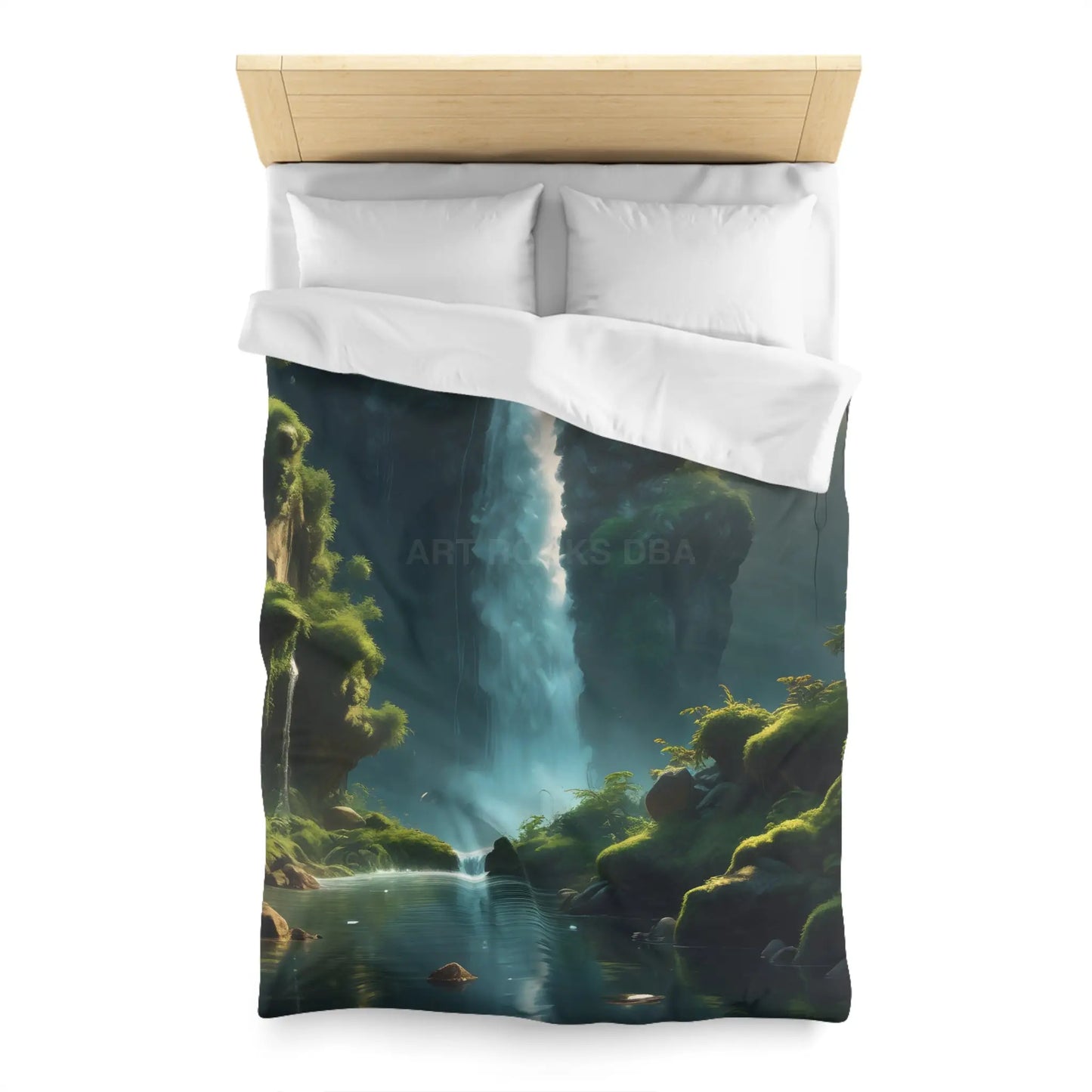 Serene Fern Waterfall Microfiber Duvet Cover - Dreamy Nature Bedding - Home Decor