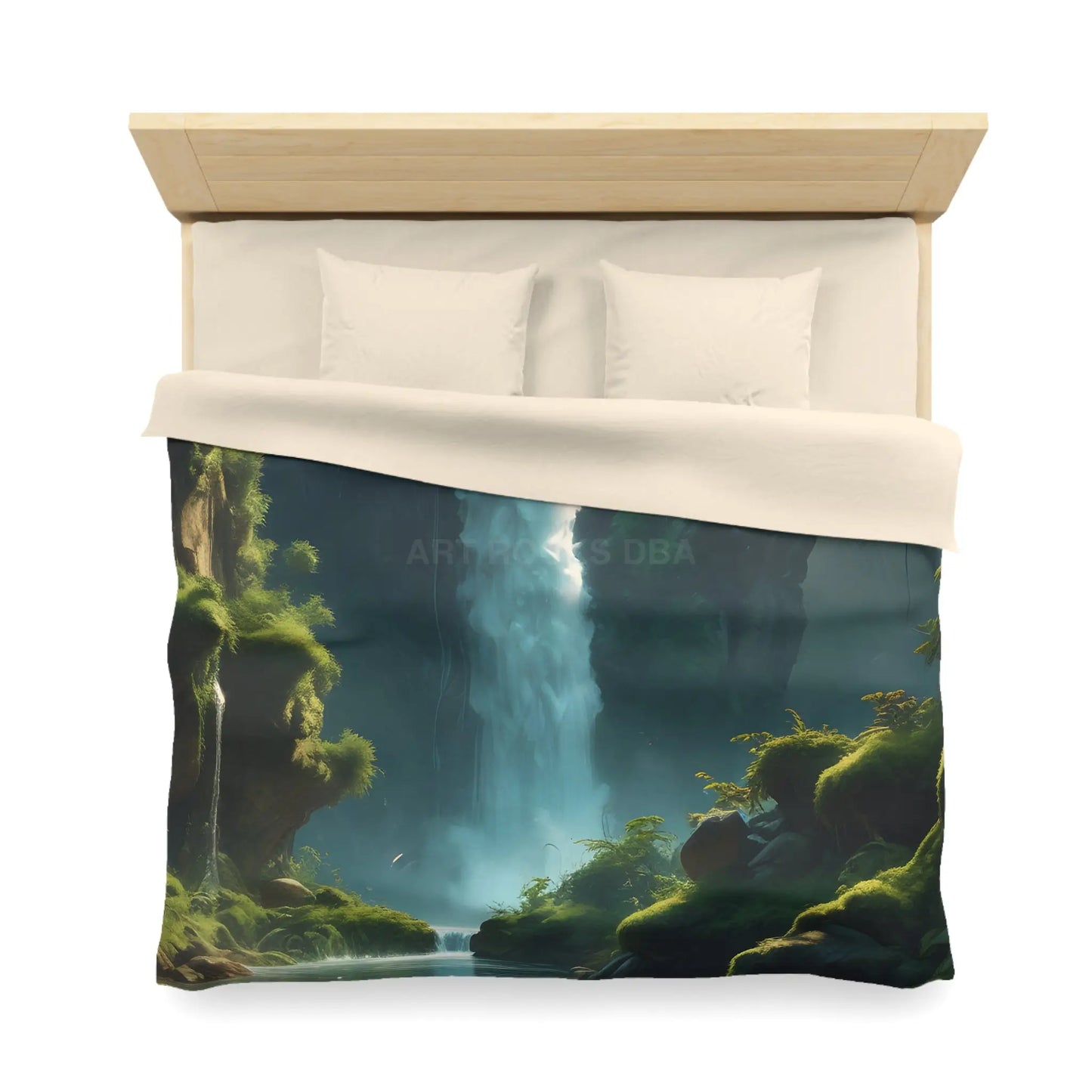 Serene Fern Waterfall Microfiber Duvet Cover - Dreamy Nature Bedding - Home Decor