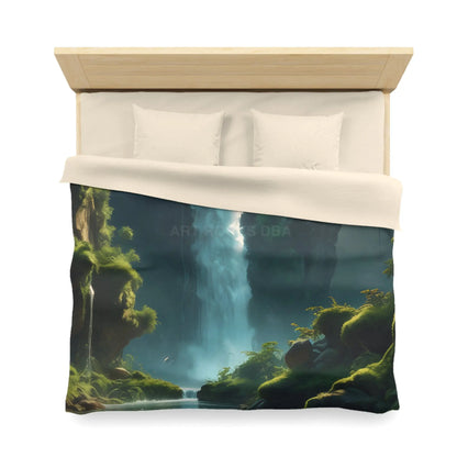 Serene Fern Waterfall Microfiber Duvet Cover - Dreamy Nature Bedding - Home Decor