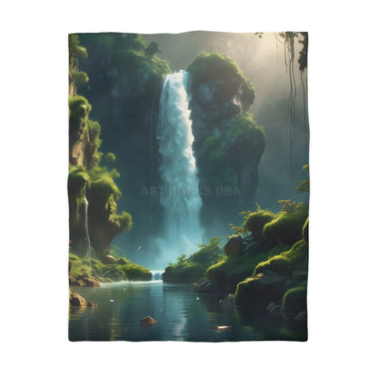 Serene Fern Waterfall Microfiber Duvet Cover - Dreamy Nature Bedding - Home Decor