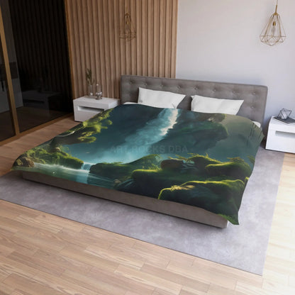 Serene Fern Waterfall Microfiber Duvet Cover - Dreamy Nature Bedding - Home Decor
