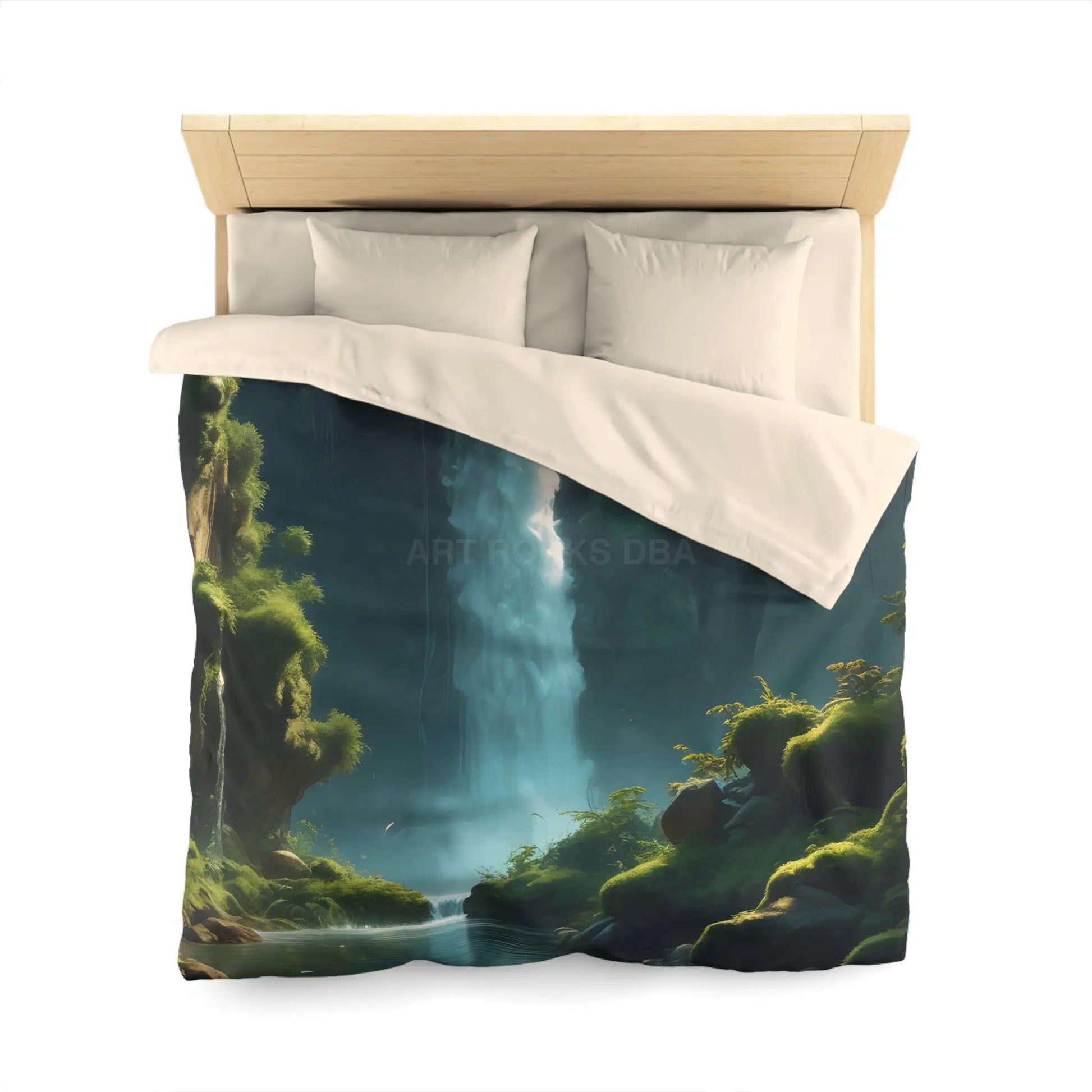 Serene Fern Waterfall Microfiber Duvet Cover - Dreamy Nature Bedding - Home Decor