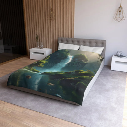 Serene Fern Waterfall Microfiber Duvet Cover - Dreamy Nature Bedding - Home Decor