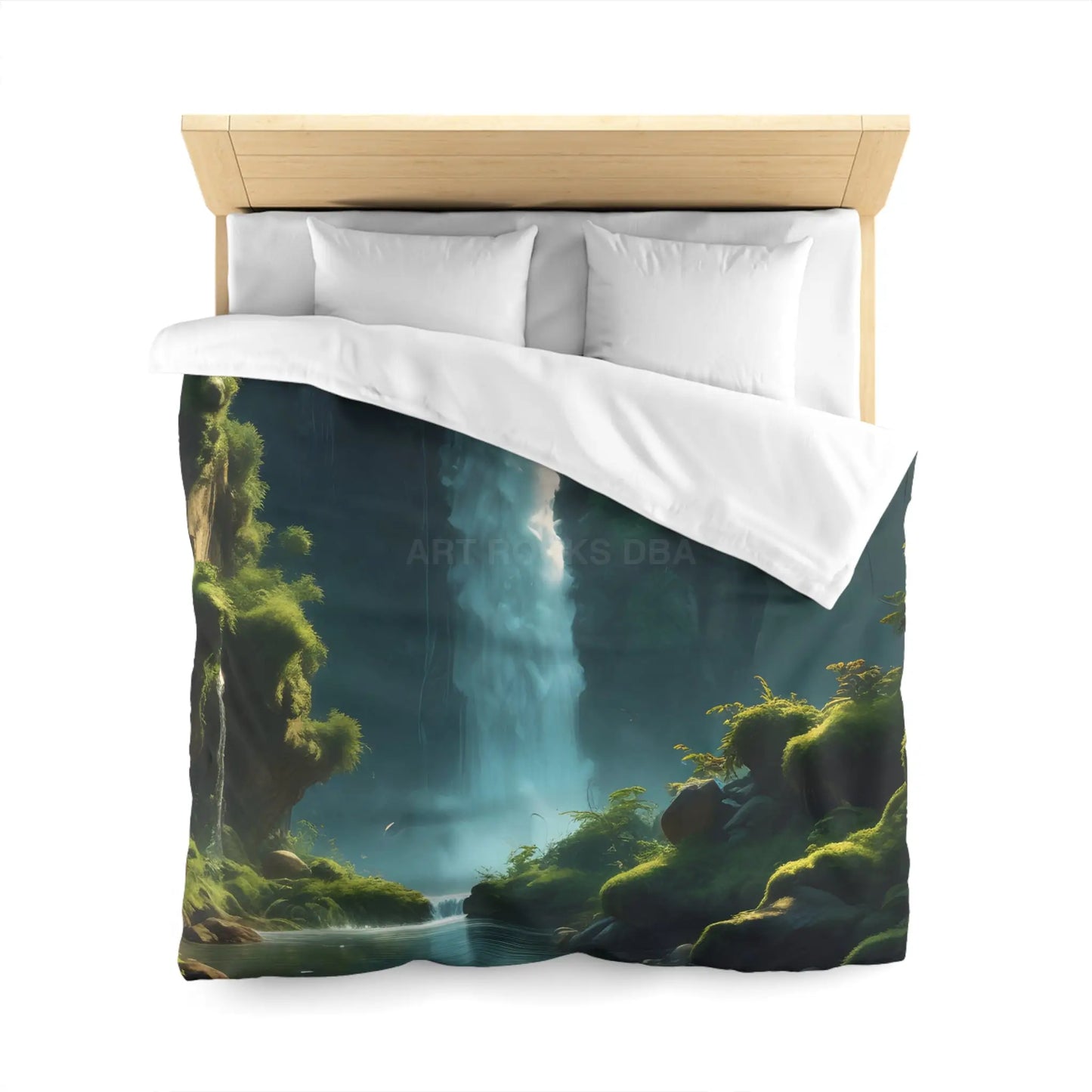 Serene Fern Waterfall Microfiber Duvet Cover - Dreamy Nature Bedding - Home Decor