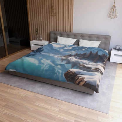Serene Glacial Wintry Mountain Landscape Microfiber Duvet Cover - Home Decor