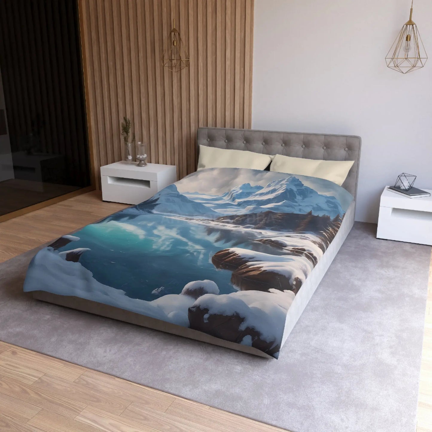 Serene Glacial Wintry Mountain Landscape Microfiber Duvet Cover - Home Decor