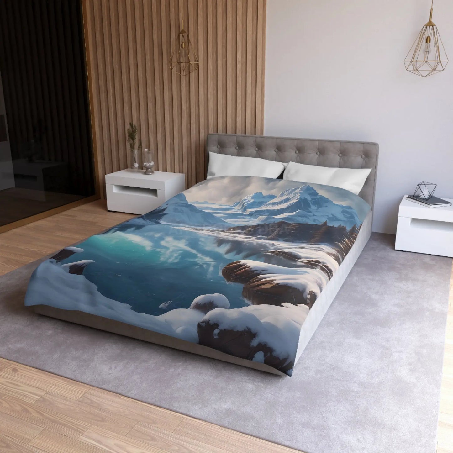 Serene Glacial Wintry Mountain Landscape Microfiber Duvet Cover - Home Decor