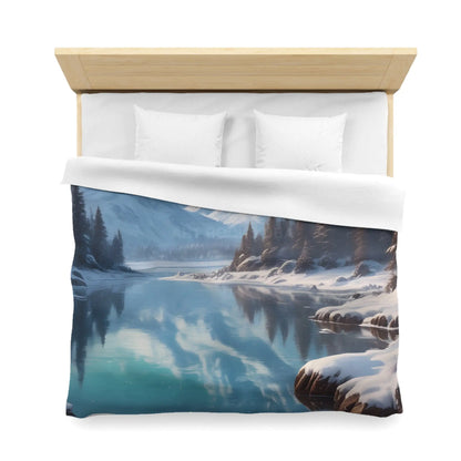 Serene Glacial Wintry Mountain Landscape Microfiber Duvet Cover - Home Decor