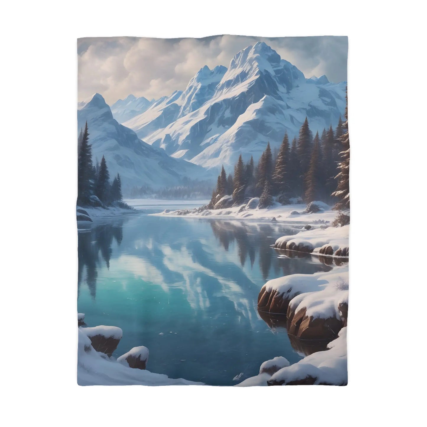 Serene Glacial Wintry Mountain Landscape Microfiber Duvet Cover - Home Decor