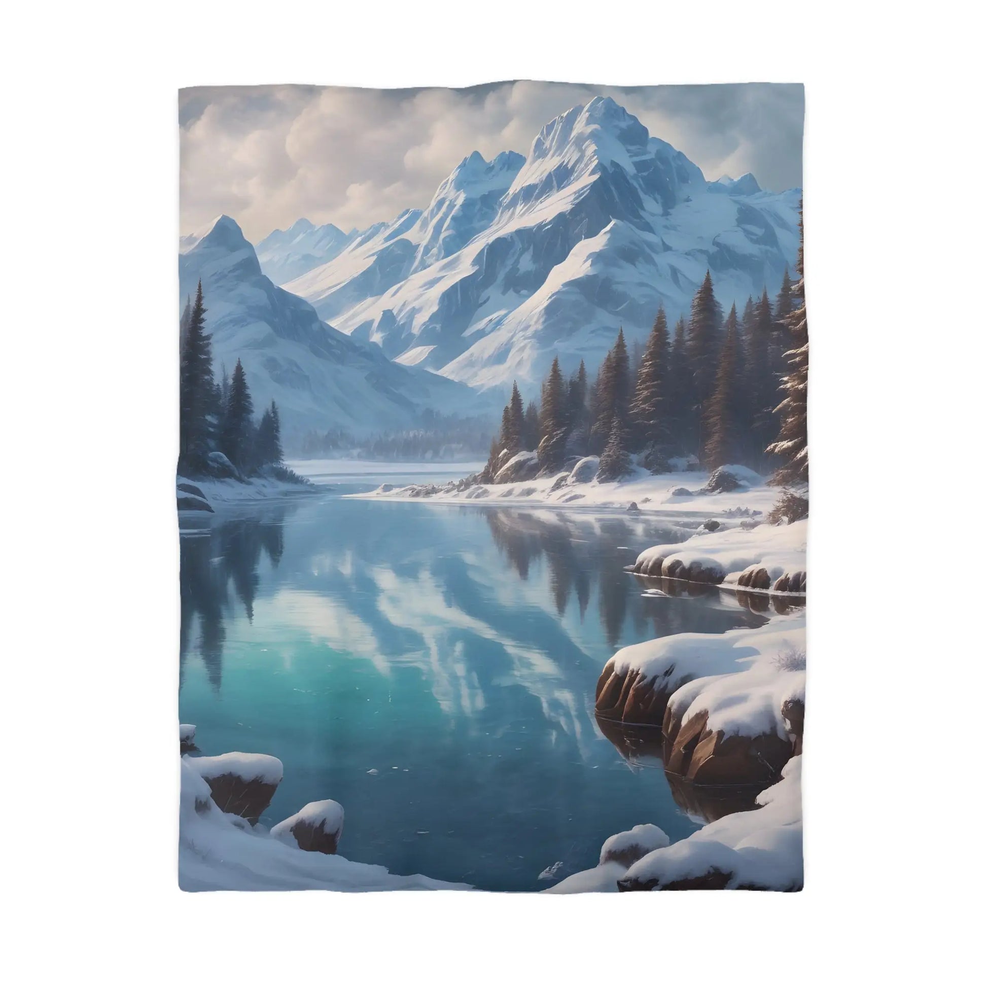 Serene Glacial Wintry Mountain Landscape Microfiber Duvet Cover - Home Decor