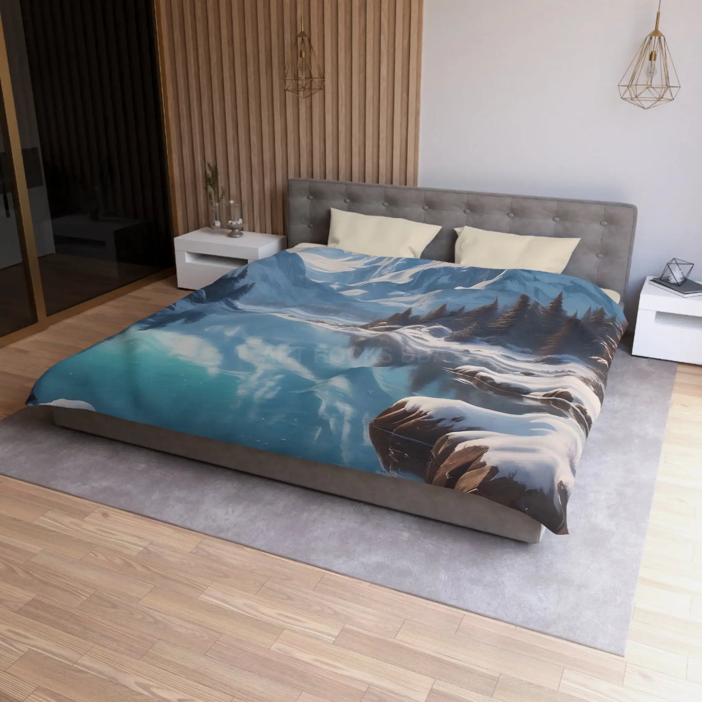 Serene Glacial Wintry Mountain Landscape Microfiber Duvet Cover - Home Decor