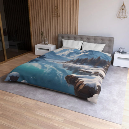Serene Glacial Wintry Mountain Landscape Microfiber Duvet Cover - Home Decor