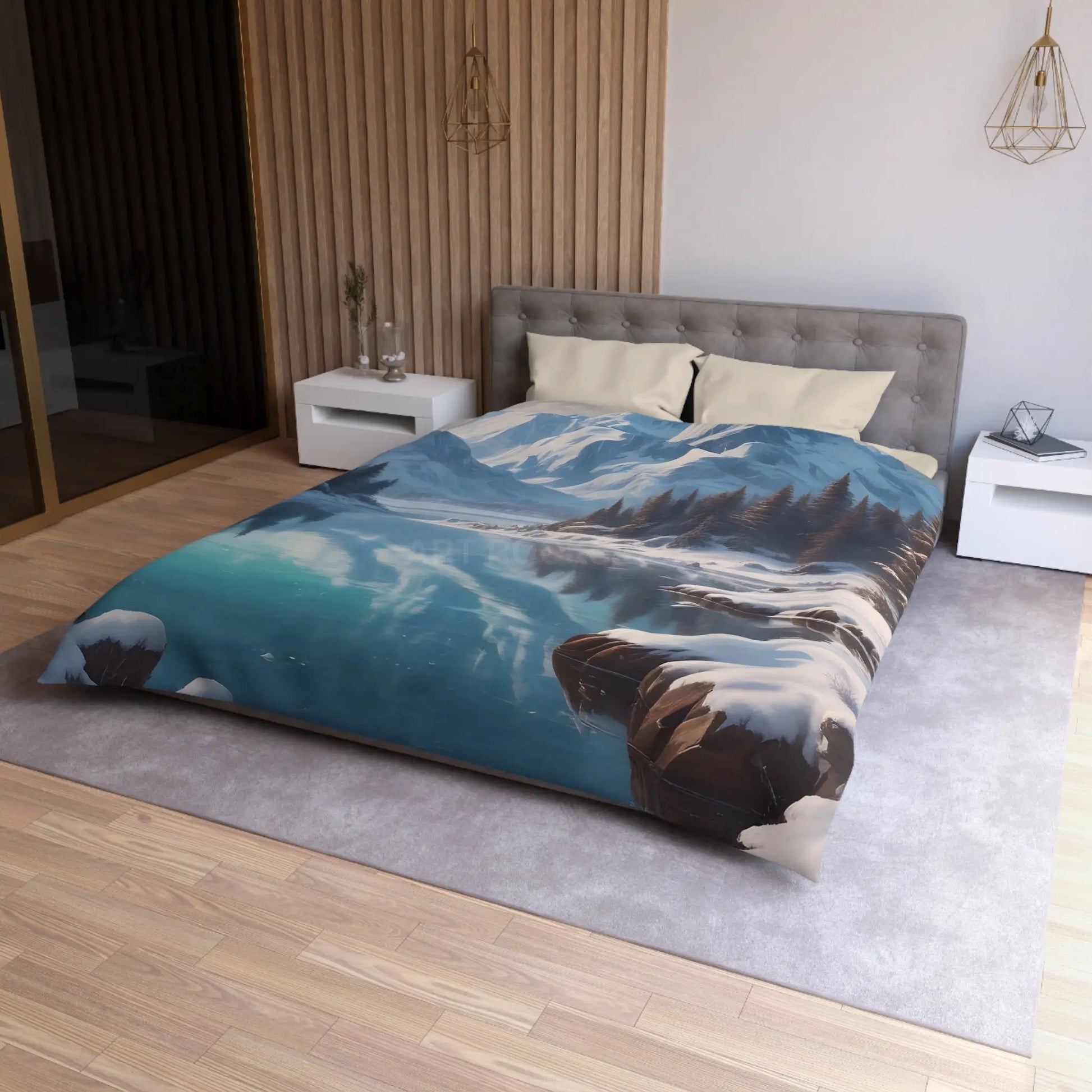 Serene Glacial Wintry Mountain Landscape Microfiber Duvet Cover - Home Decor