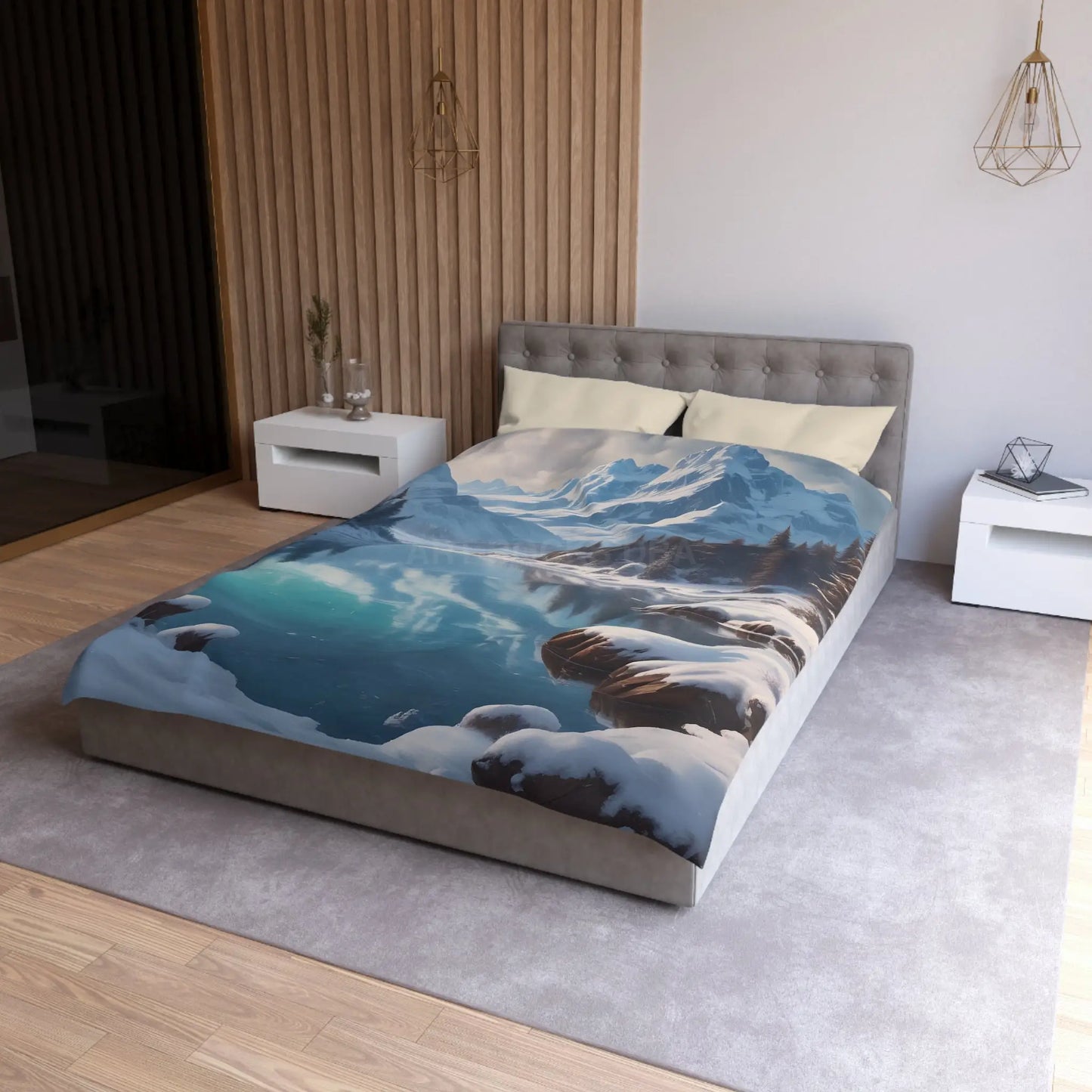 Serene Glacial Wintry Mountain Landscape Microfiber Duvet Cover - Home Decor