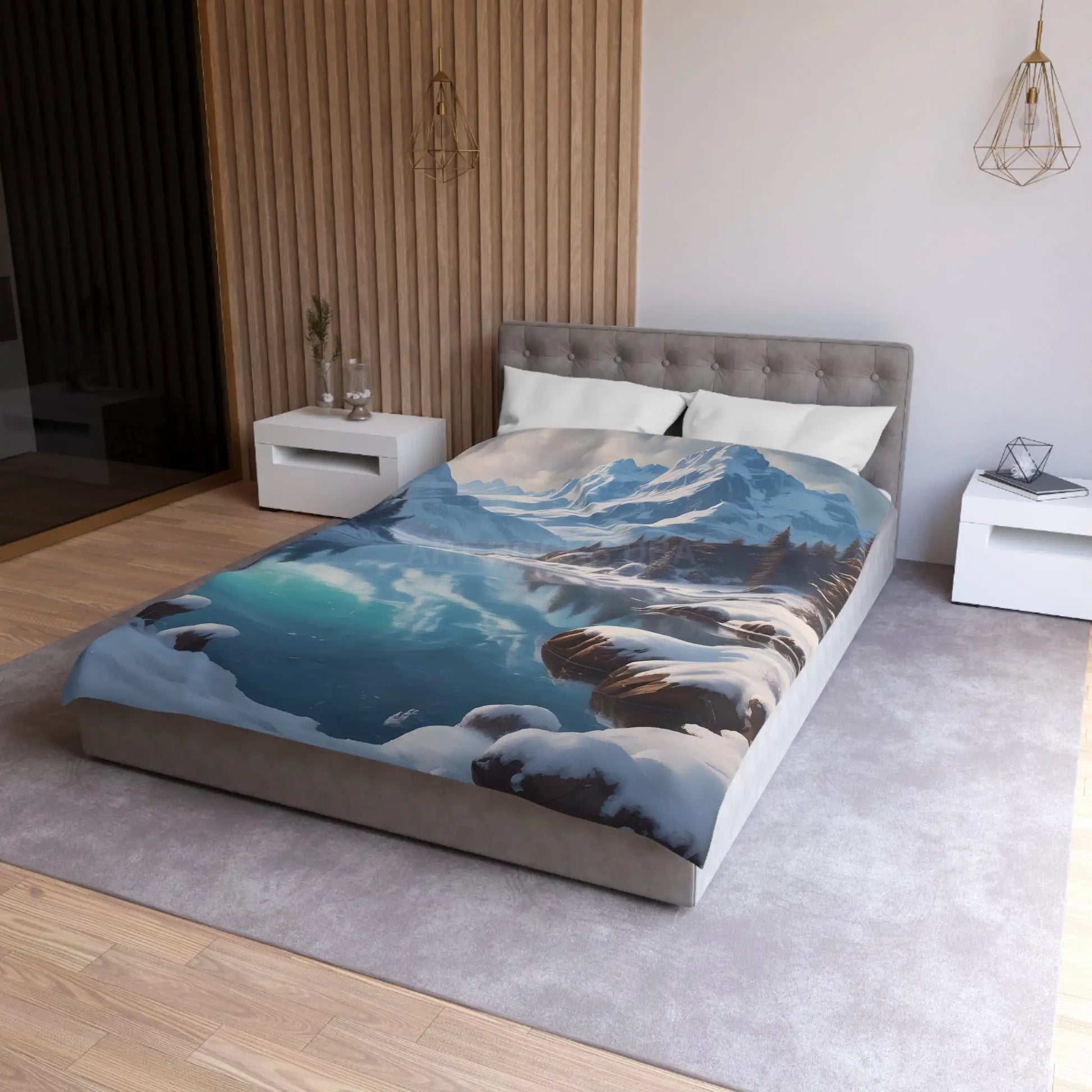 Serene Glacial Wintry Mountain Landscape Microfiber Duvet Cover - Home Decor