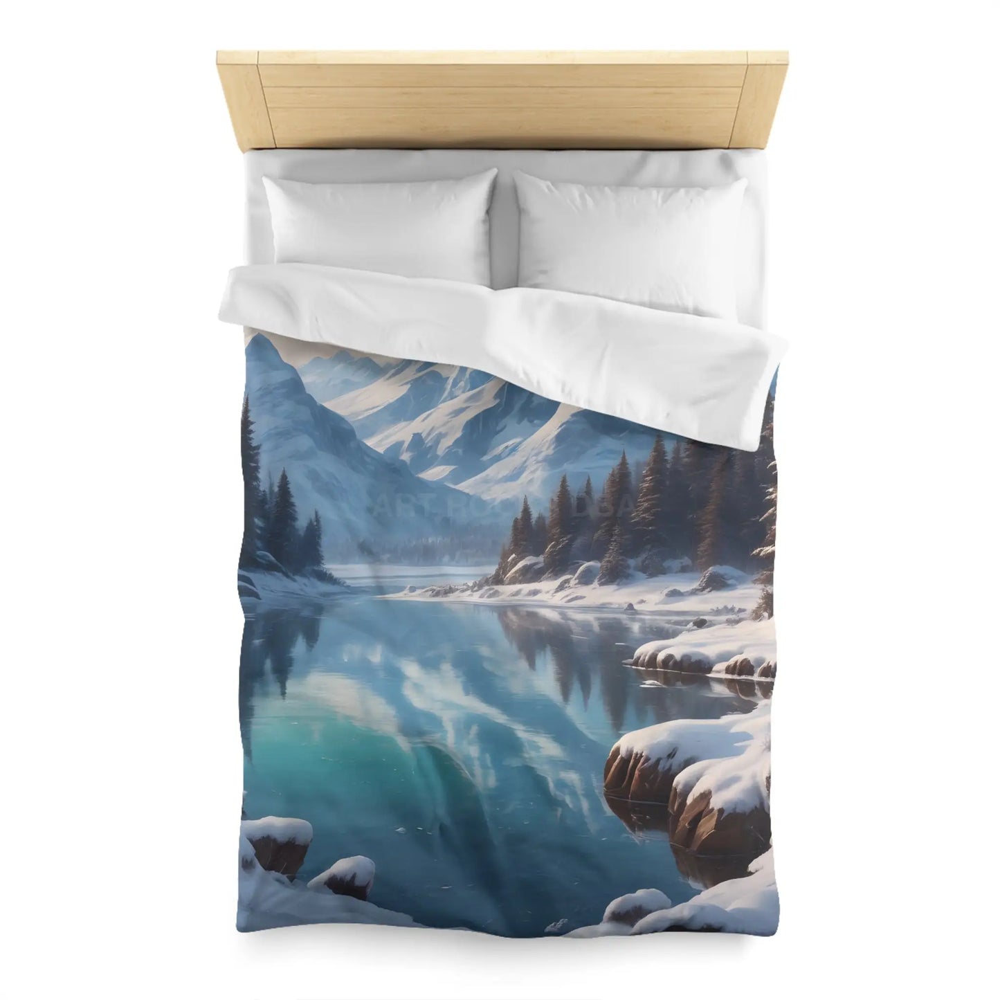 Serene Glacial Wintry Mountain Landscape Microfiber Duvet Cover - Home Decor