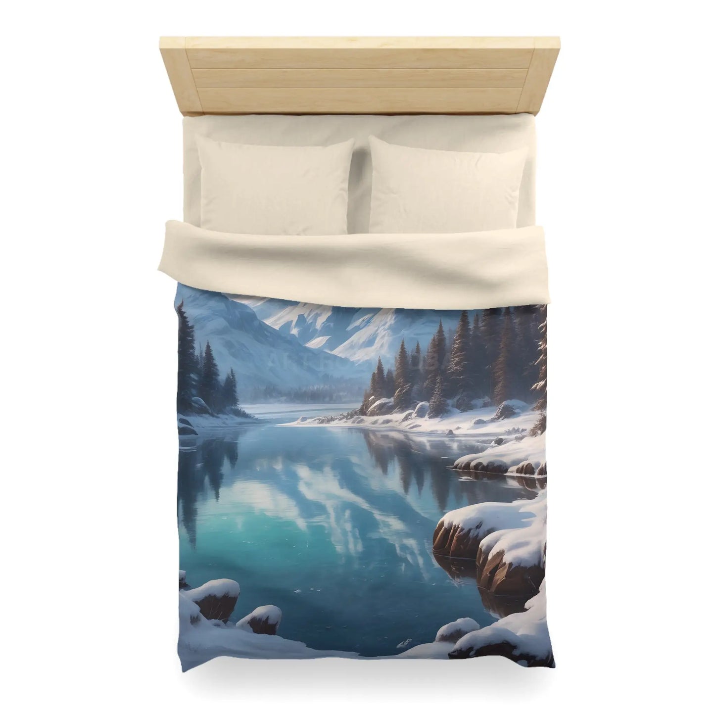 Serene Glacial Wintry Mountain Landscape Microfiber Duvet Cover - Home Decor