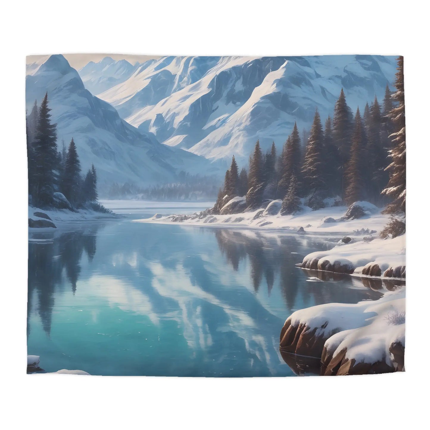 Serene Glacial Wintry Mountain Landscape Microfiber Duvet Cover - King / Cream - Home Decor