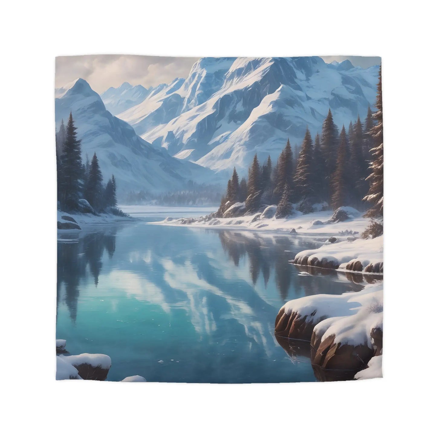 Serene Glacial Wintry Mountain Landscape Microfiber Duvet Cover - Queen / White - Home Decor