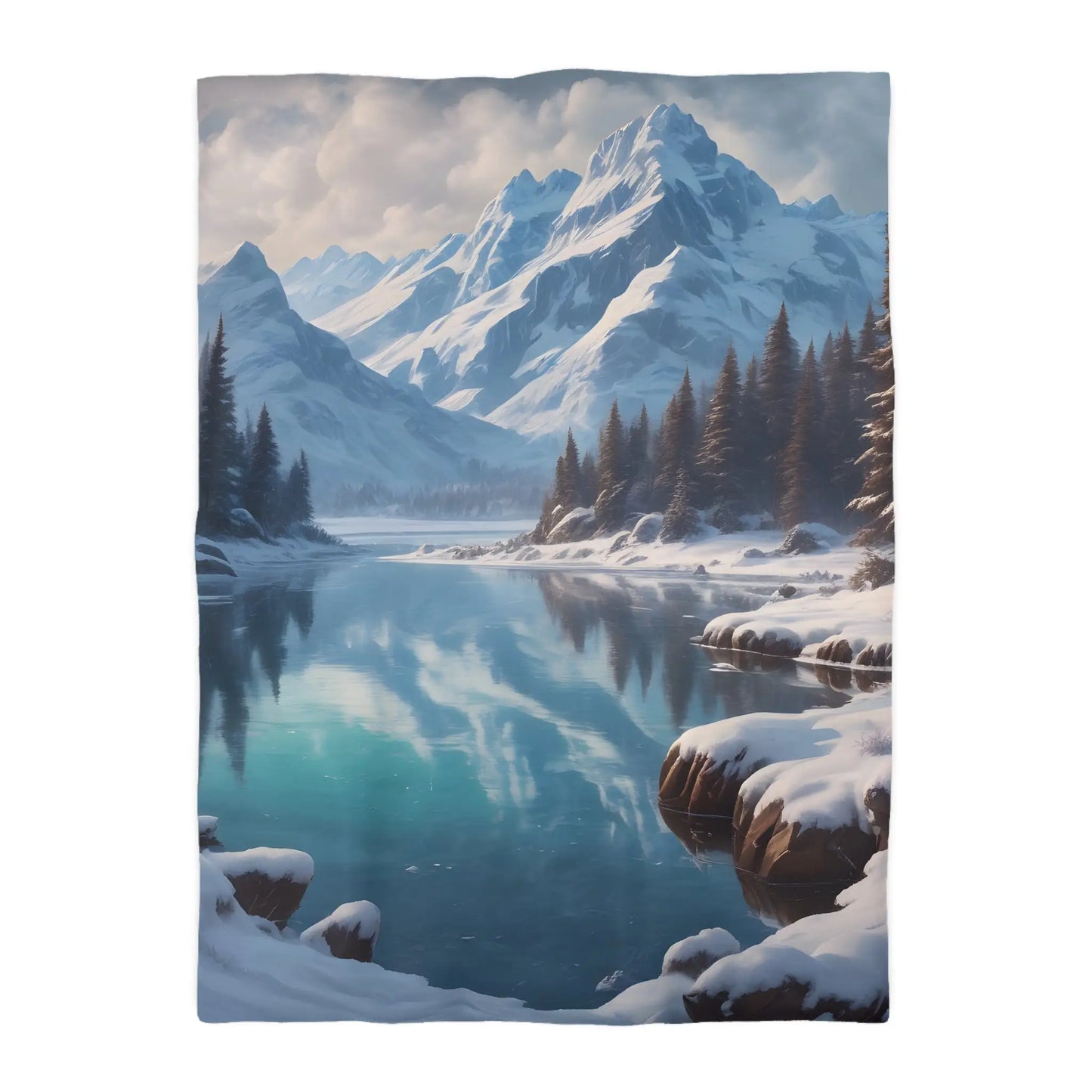 Serene Glacial Wintry Mountain Landscape Microfiber Duvet Cover - Twin XL / Cream - Home Decor
