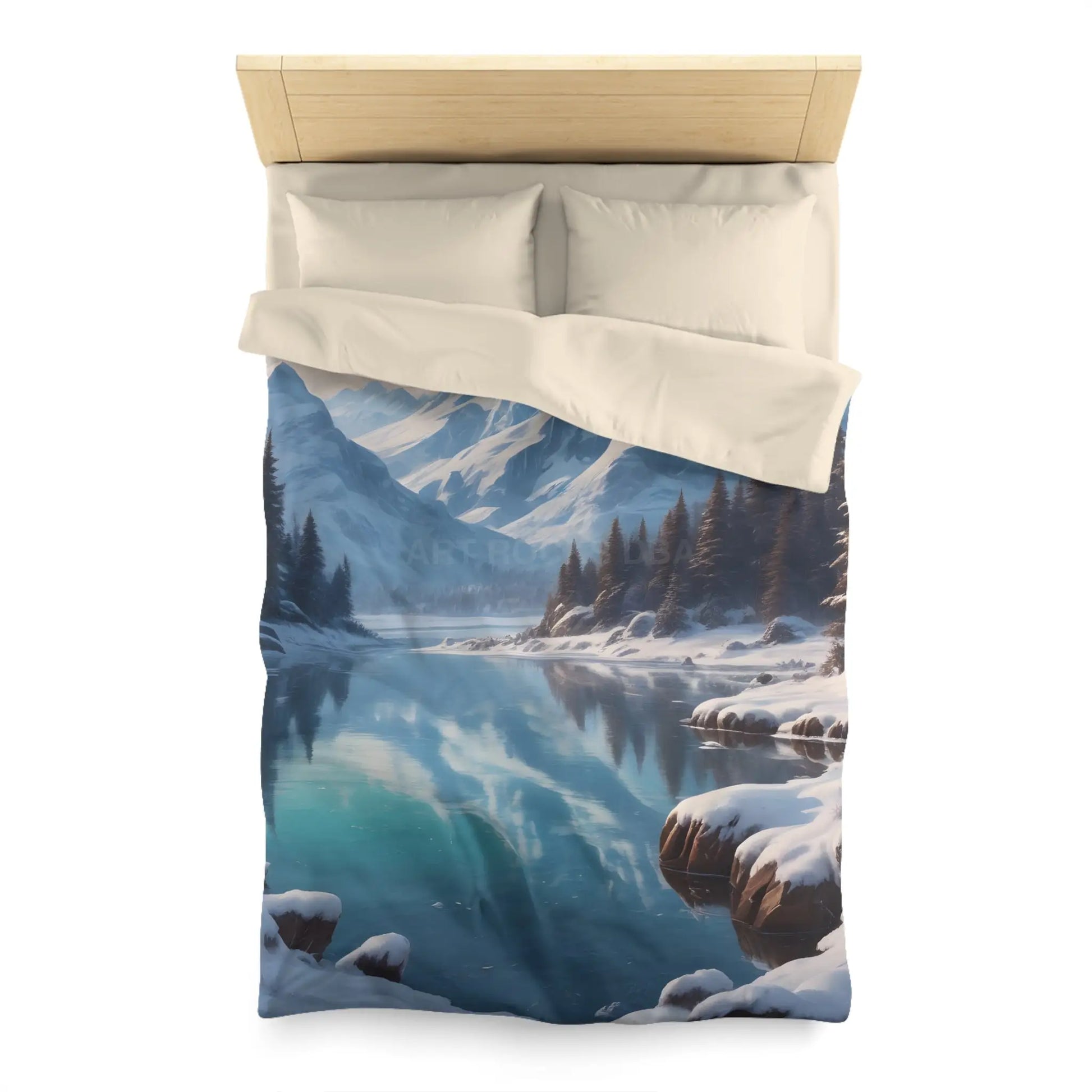 Serene Glacial Wintry Mountain Landscape Microfiber Duvet Cover - Twin / Cream - Home Decor