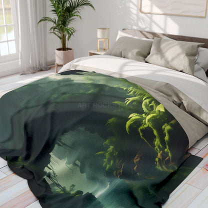 Serene Jungle Fleece Blanket Cozy Throw for Home Decor Nature-Inspired Gift for Him/Her Perfect for Camping