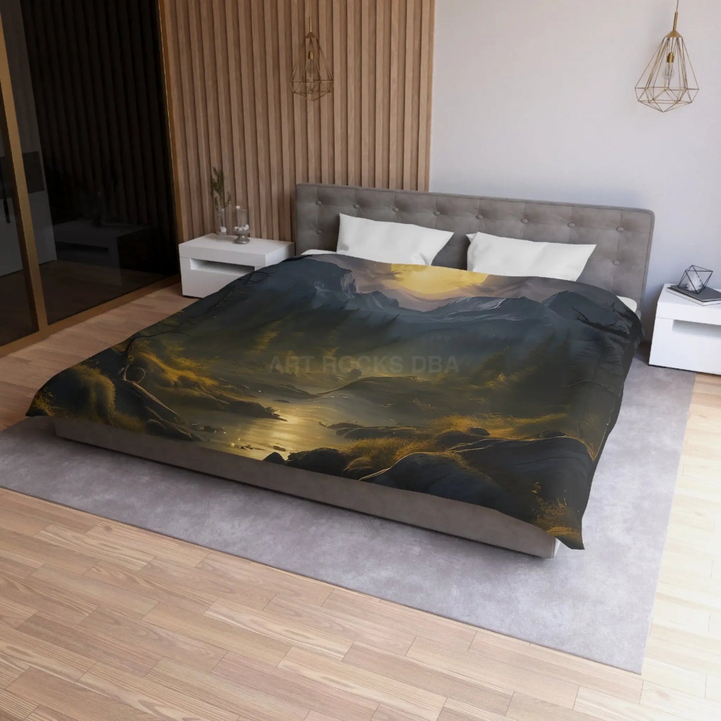 Serene Moonlit Mountain Microfiber Duvet Cover - Home Decor