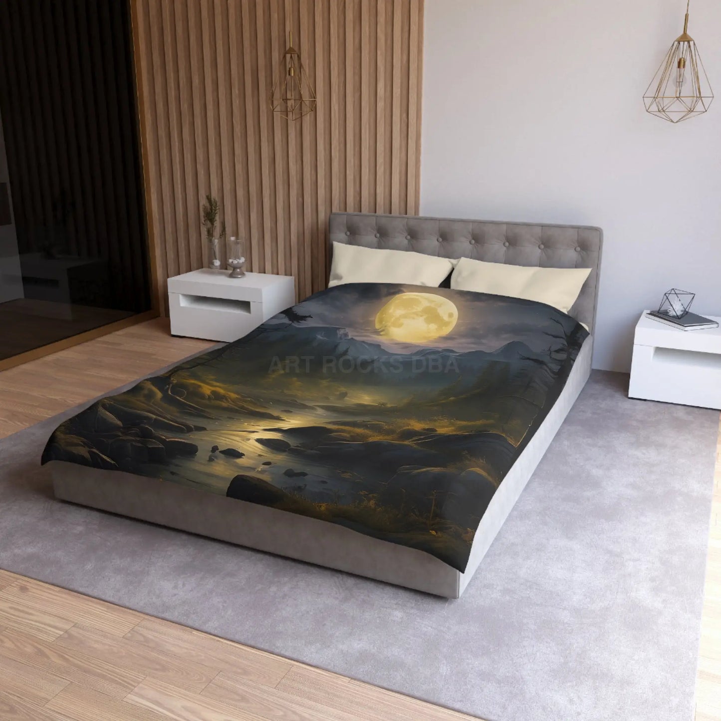 Serene Moonlit Mountain Microfiber Duvet Cover - Home Decor