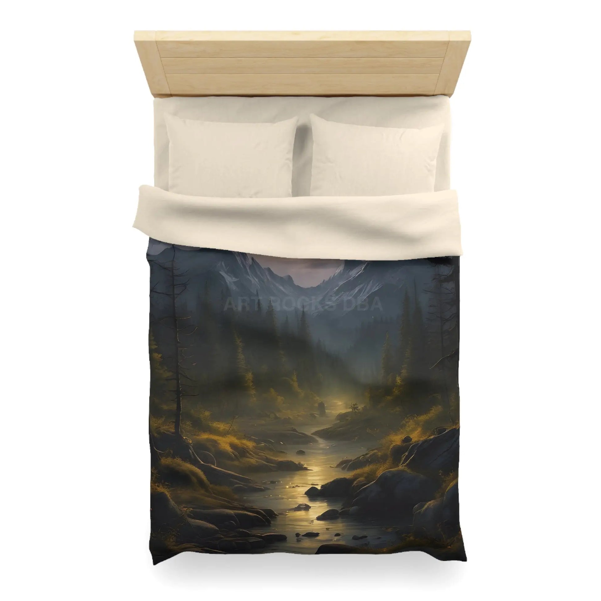 Serene Moonlit Mountain Microfiber Duvet Cover - Home Decor