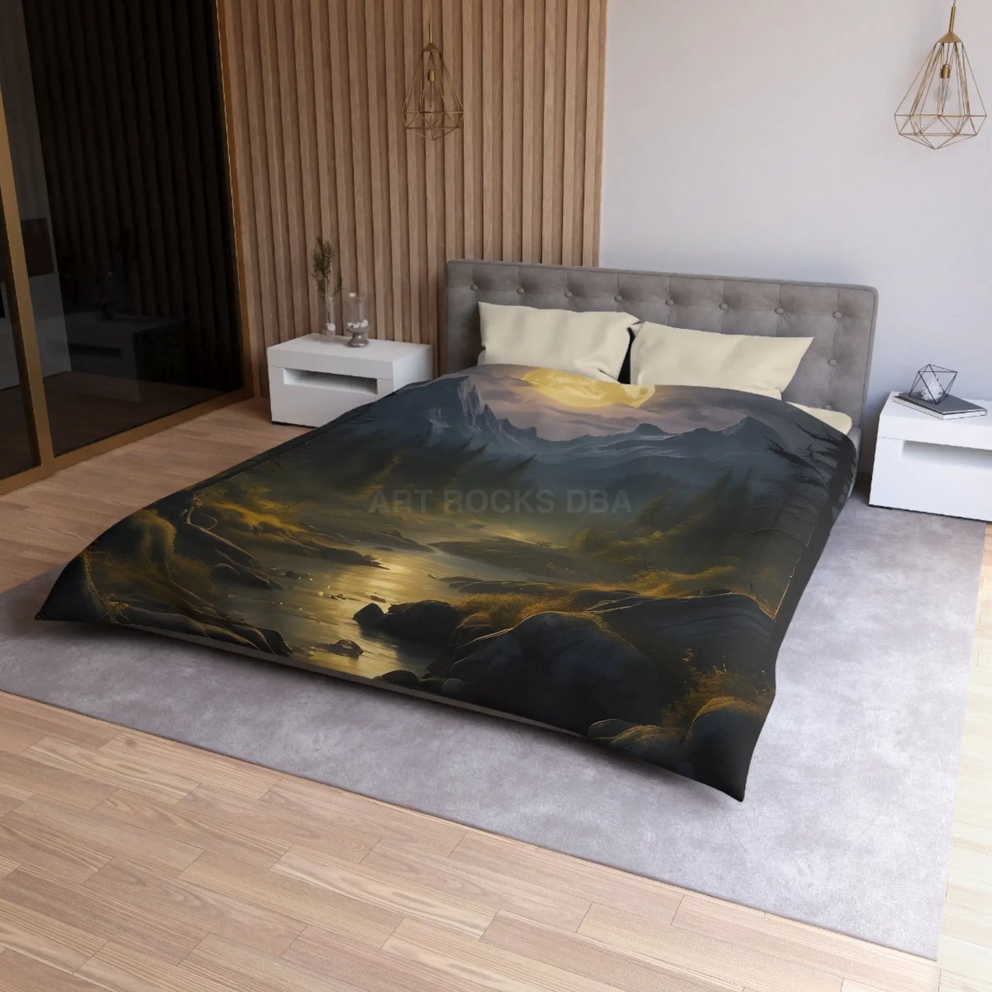 Serene Moonlit Mountain Microfiber Duvet Cover - Home Decor